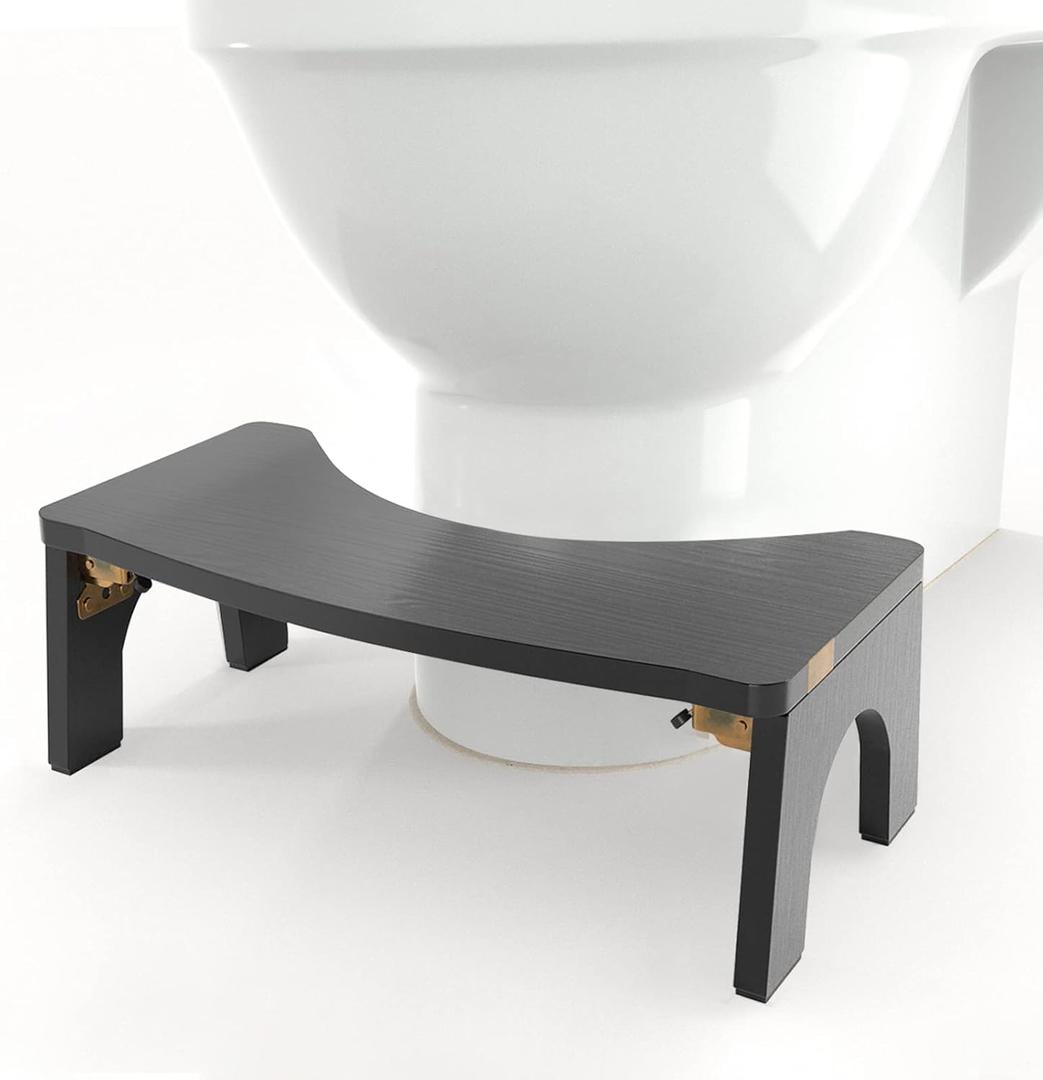 Toilet Stool Wood, Foldable Poop Stool for Adults, 7" Squat Poop Stool Extra Sturdy & Wide Wooden Toilet Squat Step Stool with Anti-Slip Feet by CHEAGO,380 lbs Black
