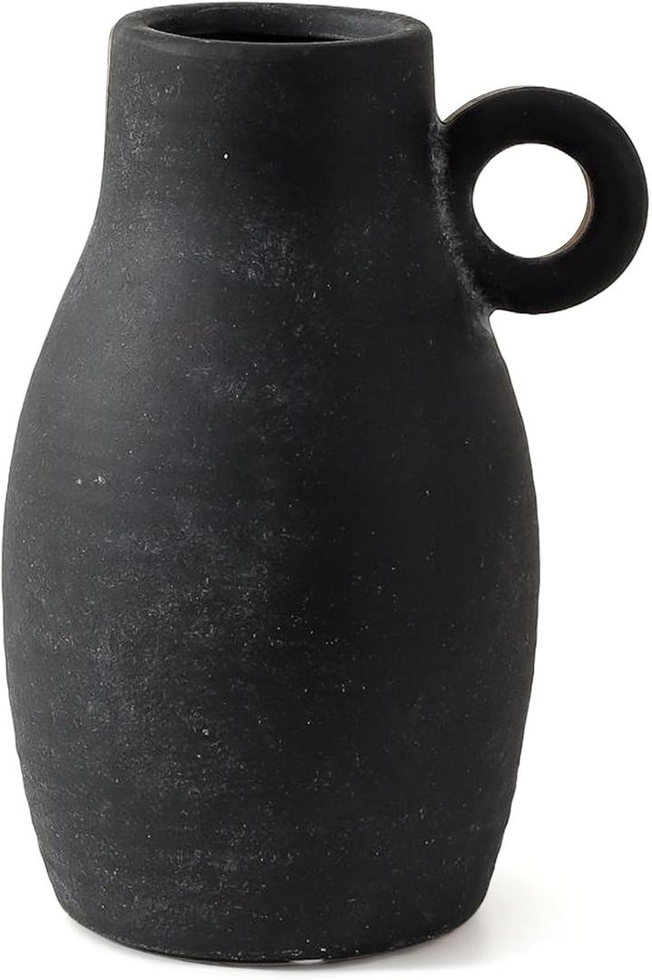 Ceramic Flower Vase, Rustic Farmhouse Vase for Home Decor, Decorative Terracotta Pottery Vase for Pampas Grass, Flowers, Table Centerpiece, Living Room, Kitchen, Shelf, 9 Inch