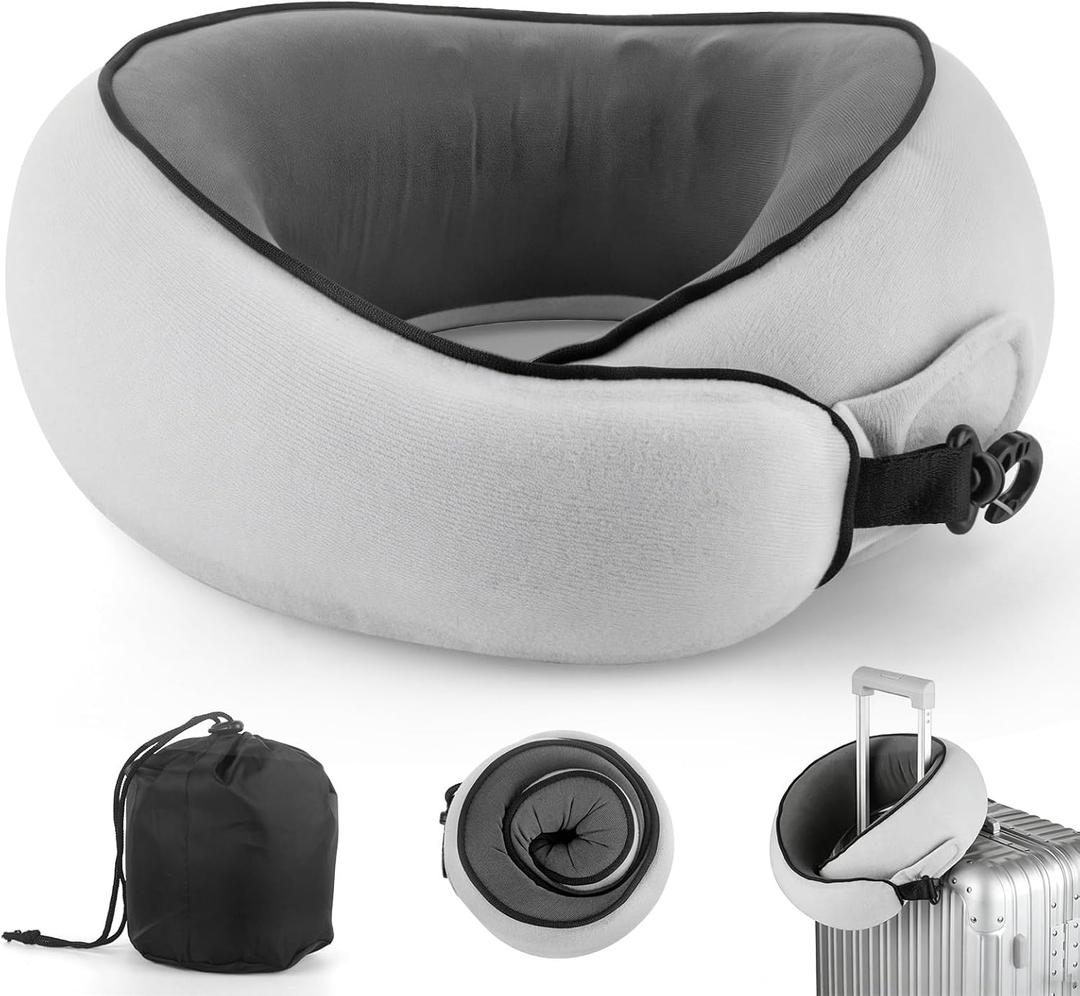 Travel Neck Pillow Airplane, Breathable Memory Foam Travel Pillows for Neck Support, Washable Cover Portable Storage Bag, 360 Ergonomic Airplane Travel Essentials for Flight, Car, Train, Office, Home