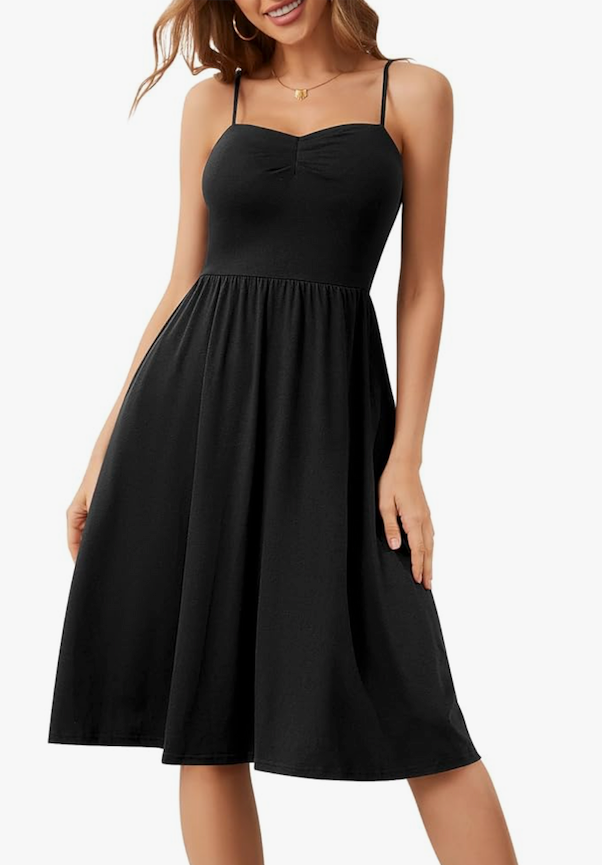 Sureple Summer Dresses for Women 2025 Casual Sweetheart-Neck Empire Waist Swing Aline Spaghetti Strap Dress with Pockets Size M