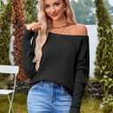 Women Off The Shoulder Sweater Batwing Long Sleeve Loose Fit Knit Pullover Tops Casual Fall Jumper Tops 2024 (Black, XL)