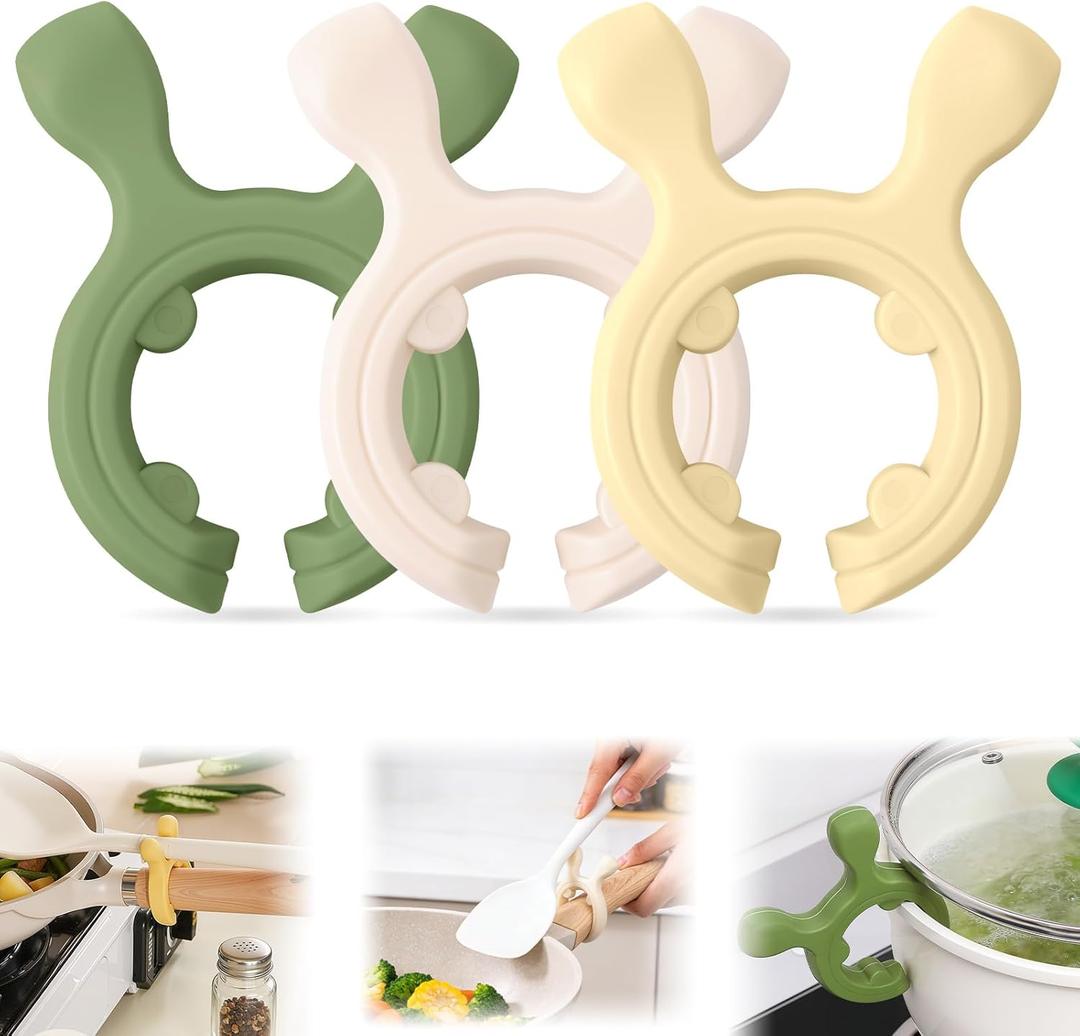 3Pcs Multifunction Silicone Pot Handle Spatula Rack,Kitchen Pot Lid and Spoon Holder,Non-Slip Spoon Holder Stove Organizer,Steam Releaser,Utensil Anti Scalding Pot Clip for Cooking Accessories