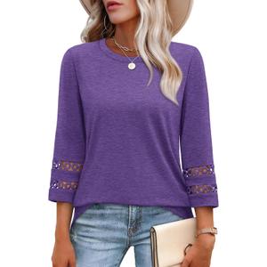 Womens Shirts Dressy Casual 3/4 Length Sleeve Tops Beach Vacation Clothes Fall Fashion Outfits Winter Purple 3XL
