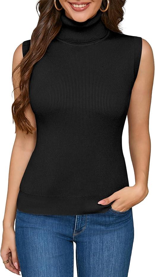Turtlenecks for Women Mock Turtle Neck Ribbed Knit Pullover Sweater Vest Tank Tops Casual Stretchy, Size S