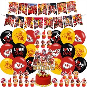 Ezcpigei Soccer Birthday Party Supplies - Banner, Cake Topper, 12 Cupcake Toppers, 18 Balloons - Red