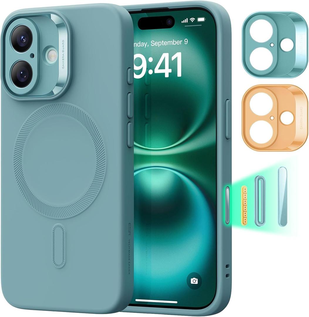 ESR for iPhone16 Plus Case with MagSafe, Supports Magnetic Charging, Smooth & Slim Silicone Case, Shockproof, Full Screen and Camera Protection, Soft Microfiber Lining,Teal