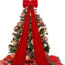 Extra Large Christmas Tree Topper Bows 78.7 x 15.7 Giant Bow Red Velvet Bow with Long Streamers for Tree Front Door Patio Outdoor Christmas Decorations (Red)