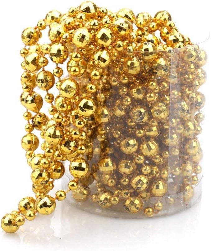Vpang Round Crystal Pearls Beads String Garland for Christmas, Valentine, Exhibition, Wedding, Party, DIY Craft, Home Decoration, 106 inch (Gold)