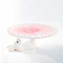 Easter Bunny Ceramic Cake Stand  Hand-Painted Pink Flower Dessert Plate, Holiday Ceramic Cake Holder for Easter Party, Spring Table Decoration
