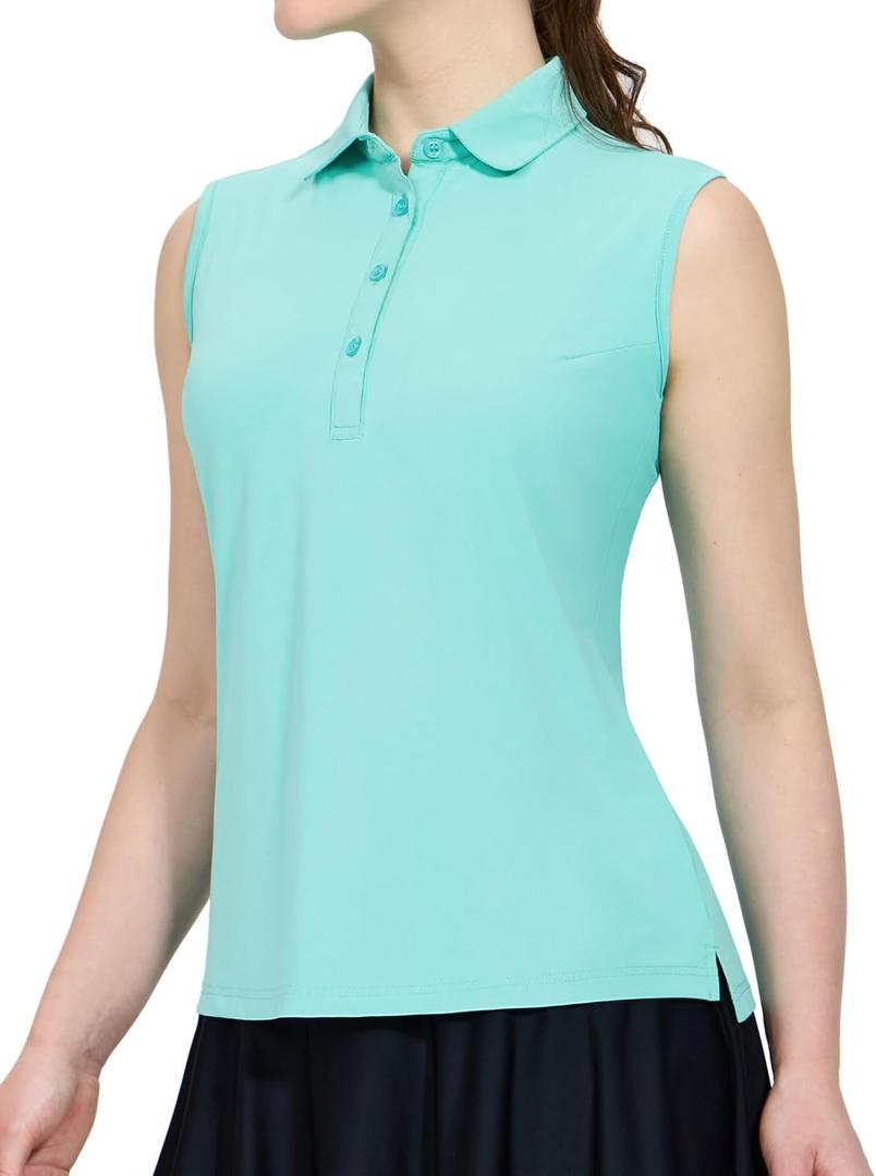 MIER Women's Sleeveless Golf Polo Shirts Athletic Tennis Collared Tank Tops, Quick Dry, UPF 50+ (Large, Aqua)