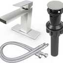 Bathroom Sink Faucet Brushed Nickel Single Handle Bathroom Faucet 1 Hole or 3 Holes with Optional Deck Plate, Stainless Steel Lavatory Vanity Faucet with Pop-up Drain and Water Supply Lines, 1.2 GPM