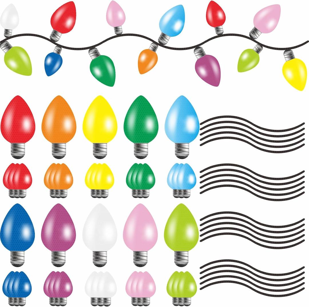 60 Pcs Christmas Car Reflective Bulbs Magnets Decorations, 40 Refrigerator Bulbs Light Shaped Magnets 20 Magnetic Wires for Xmas Holiday (Christmas)