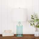 Table Lamp - Clear Glass Lamp with Open Base, LED Bulb, and Shade - Decorative Lighting for Coastal, Nautical, or Cottage Decor by Lavish Home (Blue)