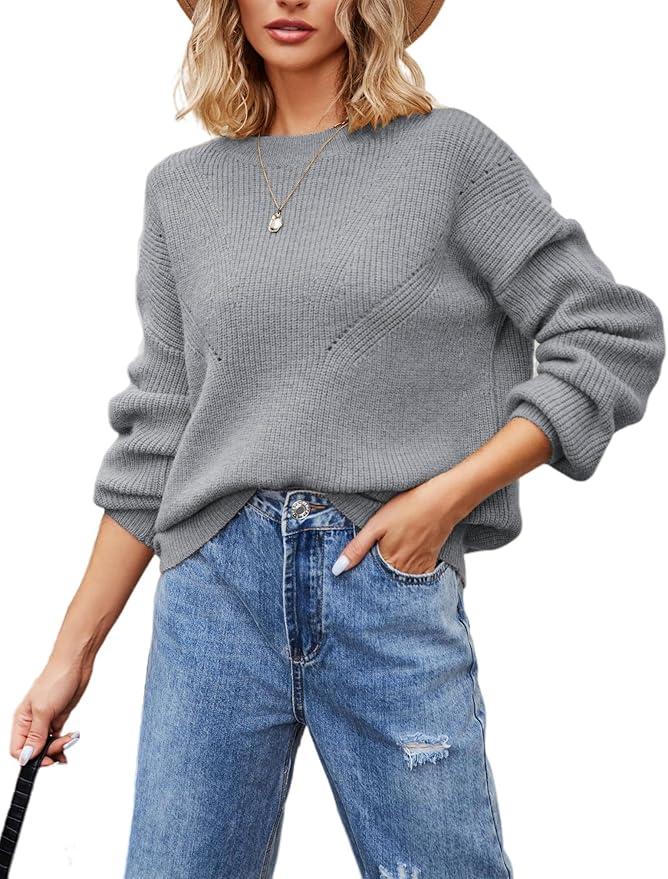 Xzeit Sweaters for Women Solid Color Fall Winter Fashion Pullover Tops Chunky Knit Loose Fit Sweater Long Sleeve Jumper Gray XL