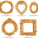 Mini Gold Frames 5 PCS Miniature Picture Frame Ornaments Table Top Jewelry Display Oval Rectangle Gothic Mini Vintage Picture Frames Photography Holder for DIY Photo Home Decor