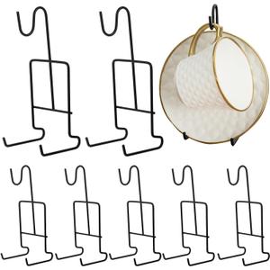 8 Pack Tea Cup and Saucer Display Stand Holder Metal Stand for Holding, Tea Cup and Plate Holder Metal Teacup Display Rack for Coffee Mug Organizer (Black)