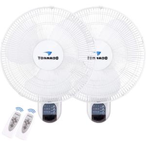 Tornado 2 Pack 16 Inch Wall Mounted Fan for Home, 90Oscillating, Remote Control, 3 Speed 2650 CFM 6 FT Cord UL Safety Listed