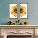 pechpell Set of 2 Sunflower Wall Decor Wood Framed, Wooden Summer Wall Art, Yellow Sunflower Pictures Kitchen Bedroom Bathroom Living Room Office Decorations for Home