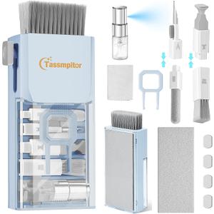 Keyboard Cleaner Laptop Cleaning Kit, Compact Keyboard Cleaning kit for Computer MacBook iPhone AirPods Pro, PC Electronic Cleaner Kit with Brush & Spray for Computer Screen, PC Camera Monitor, Blue (Morandi Light Blue)