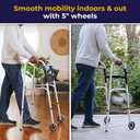 Drive Medical Trigger Release Folding Walker - Lightweight Brushed Steel Design - Easy Trigger Folding Mechanism - 5 Inch Wheels - Contoured Hand Grips - Senior Mobility Aid