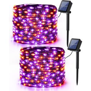 Brizled Orange & Purple Halloween Lights, 2 Pack Total 78FT 240 LED Solar Halloween Fairy Lights, 8 Modes Outdoor Orange Fairy Light, Purple Twinkle Light String Black Wire Outside Spooky Decorations