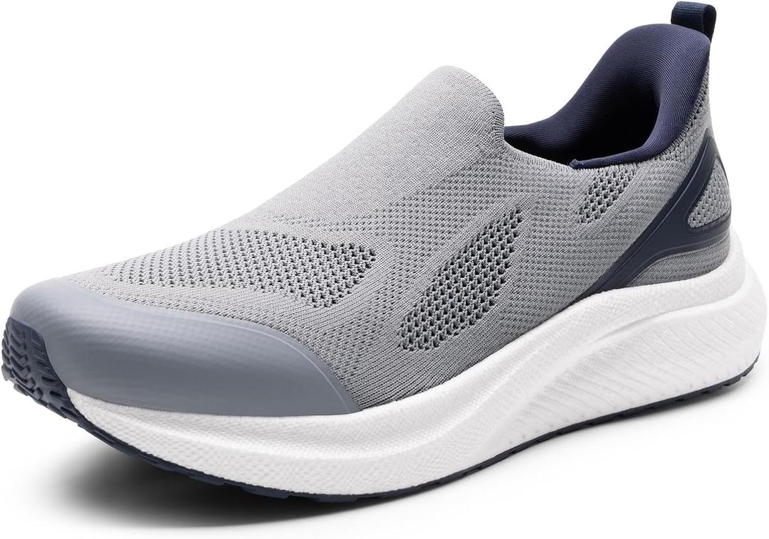 ALLSWIFIT Men's Hands-Free Slip On Walking Shoes Laceless Comfortable Tennis Sneakers,Size 9.5,Grey/Navy-Knit,SARR016M