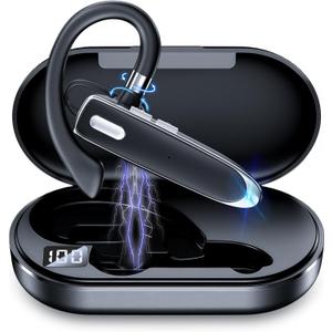 Bluetooth Headset Single Ear Business Earbuds, Bluetooth 6.1 Wireless Headphones with Mic,Earbuds with 800mAh Charging Case,100H Standby Time Bluetooth Earpiece,Earphones for Work,Trucker,Office (Black)