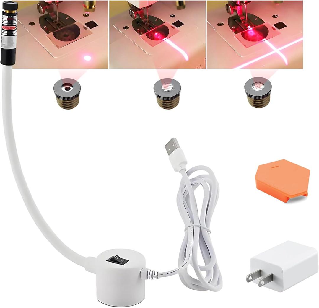 XQASIEO 3-in-1 USB Magnetic Positioning Quilting Light for Sewing Machine Laser Seam Guide, Adjustable Red Point Straight Cross Precision Stitch Line Light Tool