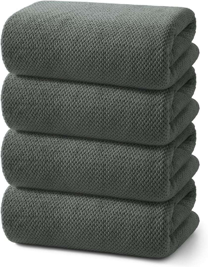 REDKISS 4 Pack Premium Bath Towels, Plush Coral Fleece Towels for Bathroom, Extra Large Bath Towels Set of 4 (35 x 70 in), Super Soft Highly Absorbent Shower Towels for Spa, Gym, Travel, Dark Gray (Carbon Grey 04)