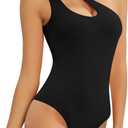 MANGOPOP Women's One Shoulder Sleeveless Bodysuit Sexy Cutout Backless Body Suit Double Lined Going Out Tank Top (Large)