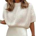 GORGLITTER Women's Puff Sleeve Crewneck Knit Shirt Top Short Sleeve Solid Loose Sweater, X-Small 