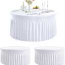 Outpain 2 Pack White Round Spandex Tablecloths for 60in Tables, 120Inch Stretchy Fitted 5FT Round Table Clothes,Wrinkle Free Table Cover with Skirt for Wedding Party Banquet Baby Shower