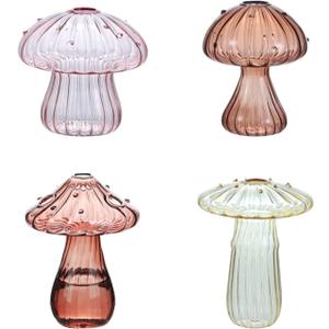 2 x 1Pcs Glass Bubble Vase, Mushroom Shape, Decorative Clear Flower Bud Vase, Attractive Single Flower Vase, Round Decor Flower Vase for Centerpiece (E)