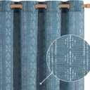 jinchan Boho Curtains for Living Room Farmhouse Blue Boho Curtains 63 Inch Length for Bedroom Semi Sheer Grommet Drapes Geometric Striped Printed Mudcloth Light Filtering 2 Panels Set, Size: 50"W x 63"L 