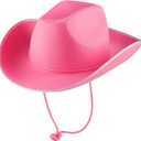 Bedwina Pink Cowgirl Hat for Women & Girls - Felt Western Cowboy Hat with White Trim & Adjustable Chin Strap - Bachelorette, Dress-Up, Rodeo, Costume Accessory, Party Favor, Themed Events (Pink)