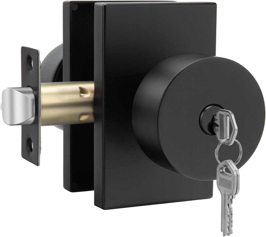 Goldenwarm KeyedAlike Exterior Door Knob with Key, Zinc Alloy Matte Black Door Knob Exterior, Locking Doorknob with Lock and Key, Bedroom (1 Pack)
