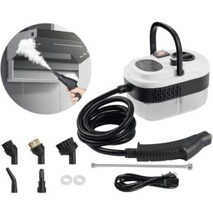 7 in 1 Steam Cleaner 2500W High Pressure Steamer for Cleaning, Car Steamer Handheld Steam Cleaner for Home Use, Hardwood Floor Steam Cleaner for Upholstery, Kitchen, Bathroom, Grout (White Black)