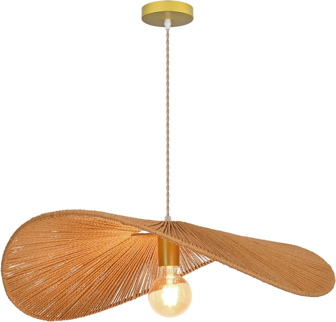 Arturesthome 19.68" Boho Rattan Pendant Light Fixture Modern Style Hanging Light Farmhouse Chandeliers Ceiling Lamp for Living Room Dining Room Bedroom, 19.65" * 5.1"