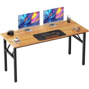 Need Folding Desk, 54 inch Large Computer Desk for Home Office, No Install Needed Study Student Writing Table Desk Workstation, Teak Black