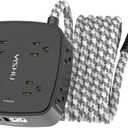 Surge Protector Power Strip - YISHU 8 Outlets with 4 USB (2 USB C) Charging Ports, 10Ft Braided Extension Cord, Flat Plug Multi Plug Outlet Extender Charging Station for Home Office, ETL, Black