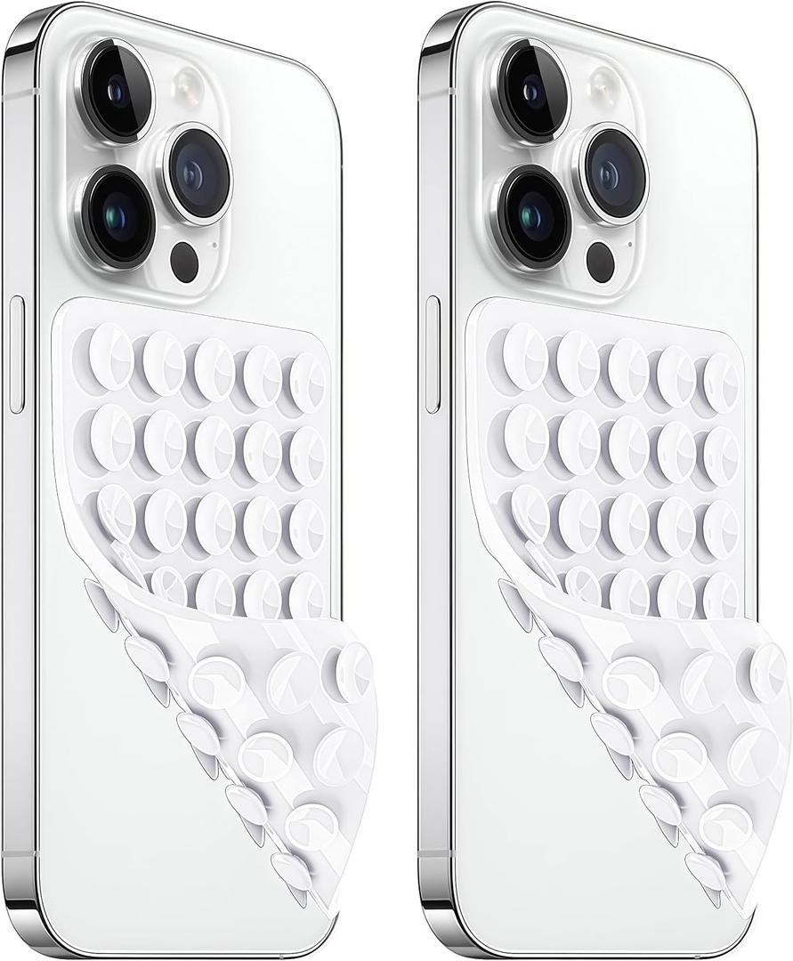 3 x AZXYI 2 Pack Silicone Suction Cup Phone Case Mount Double Sided, Non Slip Phone Accessories for Cellphone, Hands-Free Strong Grip Silicon Phone Holder for Selfies and Videos (White)