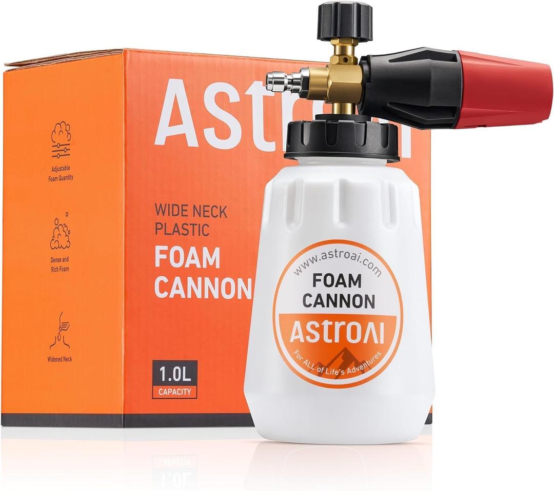 AstroAI Foam Cannon, Heavy Duty Car Foam Blaster Wide Neck Adjustable Snow Foam Lance and Thick Foam for Pressure Washer with 1/4" Quick Connector,1L Bottle (EXP 02/04/26)