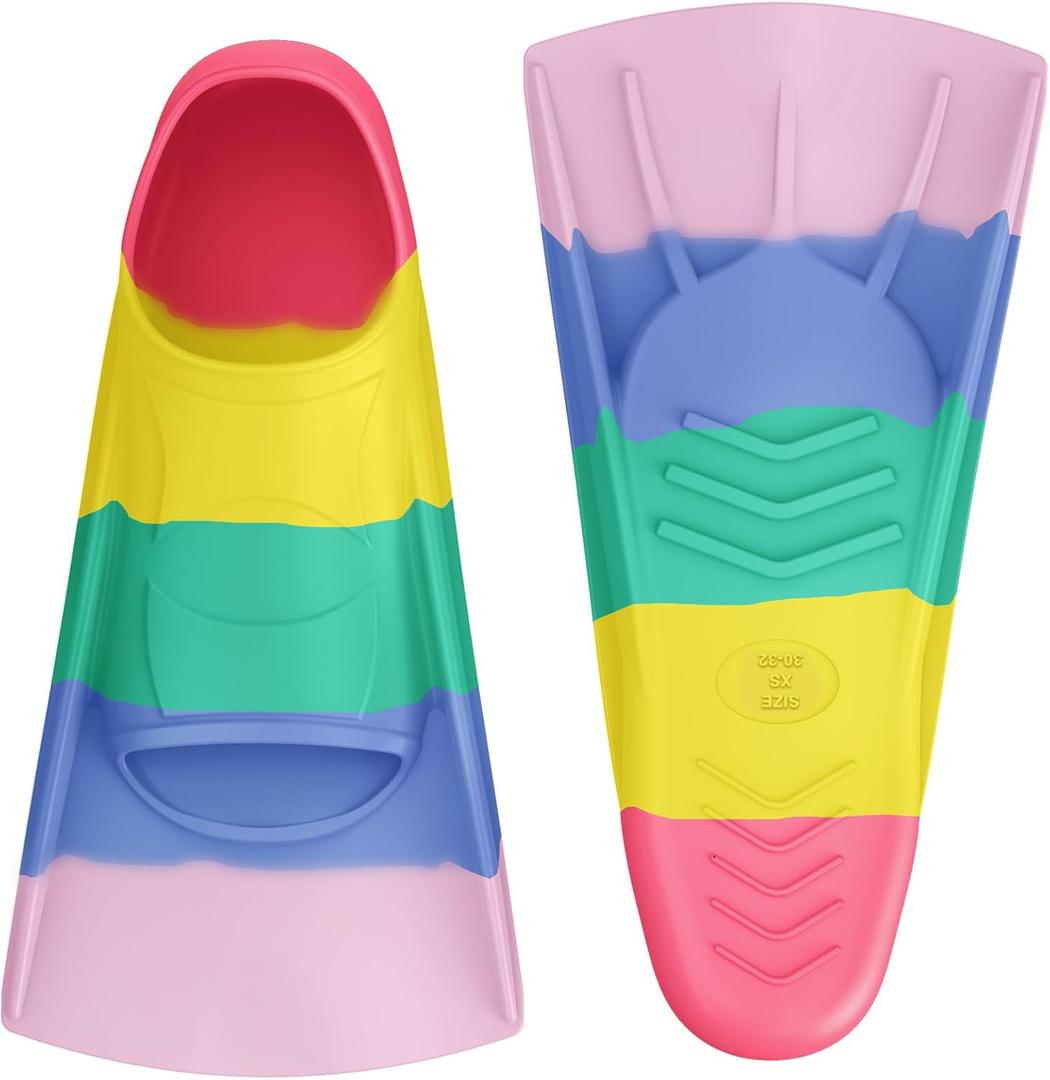 Gintenco Swim Fins, Kids Swim Training Fins for Lap Swimming, Travel Size Flippers with Mesh Bag, Silicone Swimming Fins for Kids Teens Adults Women Men (XS(Jr 13-1.5), CH11)