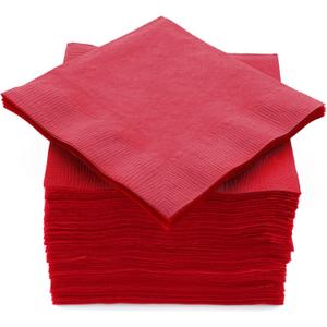 100 Pack Red Beverage Napkins, Big Party Pack, 2 Ply, Ideal for Wedding, Party, Birthday, Dinner, Lunch, Cocktails. (5 x 5) by Amcrate