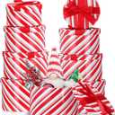 Zhanmai Red White Christmas Nesting Boxes Set of 8, Stackable Round Gifts Box with Lids for Present in 4 Assorted Sizes Candy Cane Box Tower Decor for Present Wrapping Holiday Party Supplies
