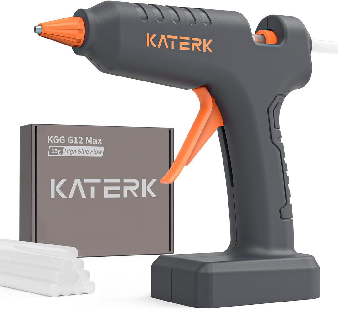 Katerk 12V Full Size Cordless Hot Glue Gun, Drip-Free Fast Heating Rechargeable and Heavy Duty Battery Operated Glue Gun and Sticks Sets 11mm x24 for Crafts DIY, Repair, Gift