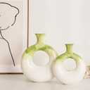 Ceramic Donut Vases Set of 2, Green and White, Perfect for Home Decor, Modern Boho Style, Ideal for Centerpieces and Dinner Tables