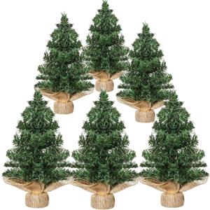 Jylucky 6 PCS Tabletop Mini Christmas Tree, 7.87" / 11.81" Miniature Pine Christmas Trees with Linen Base, Small Artificial Christmas Tree for Mantel Home Table Holiday Decorations (6PCS Style B)
