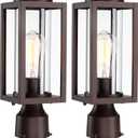 Outdoor Post Lights Lamp Post Light Fixture 2 Pack, Modern Brown Exterior Post Lantern Fixture with Tempered Glass, Anti-Rust Light Posts for Outside for Driveway Patio Garden
