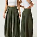 GORGLITTER Women's Barrel Pleated Oversized Wide Leg Cargo Pants (Green, M)